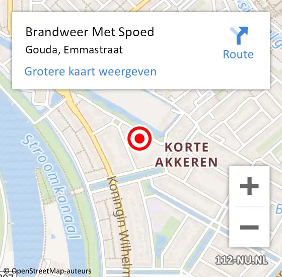 Locatie op kaart van de 112 melding: Brandweer Met Spoed Naar Gouda, Emmastraat op 21 juni 2024 22:09