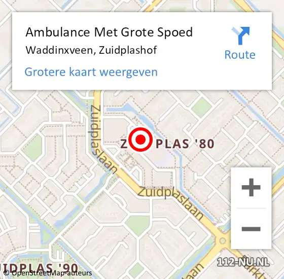 Locatie op kaart van de 112 melding: Ambulance Met Grote Spoed Naar Waddinxveen, Zuidplashof op 21 juni 2024 22:11