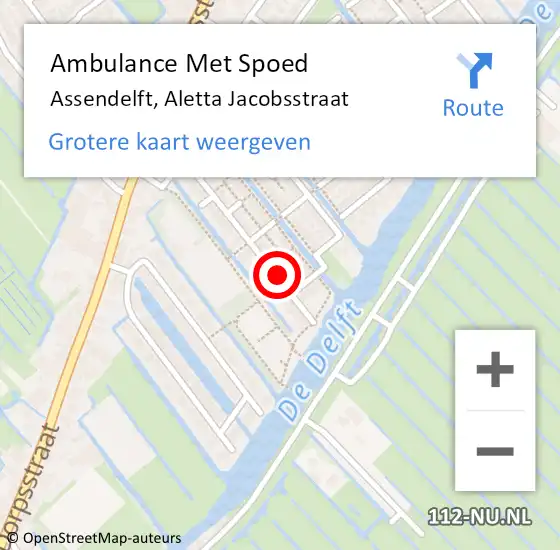 Locatie op kaart van de 112 melding: Ambulance Met Spoed Naar Assendelft, Aletta Jacobsstraat op 21 juni 2024 22:16