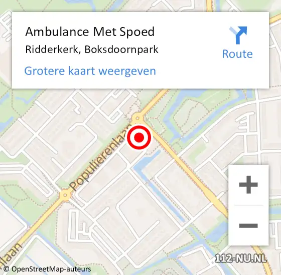 Locatie op kaart van de 112 melding: Ambulance Met Spoed Naar Ridderkerk, Boksdoornpark op 21 juni 2024 22:18