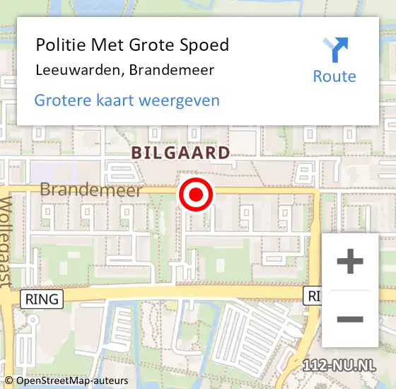 Locatie op kaart van de 112 melding: Politie Met Grote Spoed Naar Leeuwarden, Brandemeer op 21 juni 2024 22:36