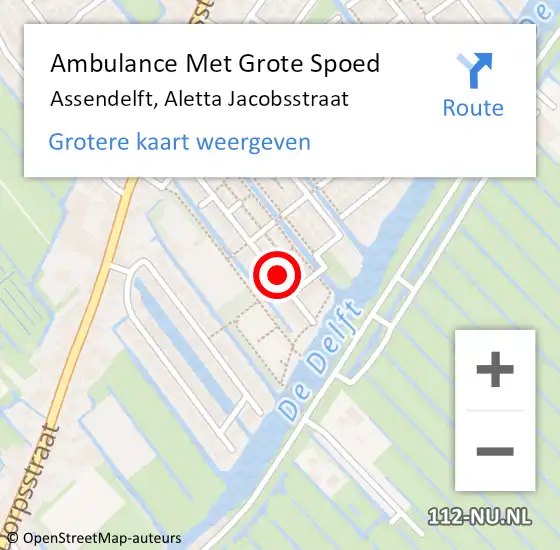 Locatie op kaart van de 112 melding: Ambulance Met Grote Spoed Naar Assendelft, Aletta Jacobsstraat op 21 juni 2024 22:40