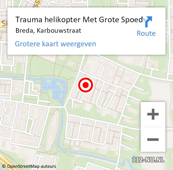 Locatie op kaart van de 112 melding: Trauma helikopter Met Grote Spoed Naar Breda, Karbouwstraat op 21 juni 2024 22:44