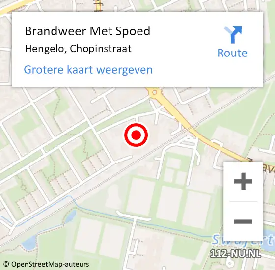 Locatie op kaart van de 112 melding: Brandweer Met Spoed Naar Hengelo, Chopinstraat op 21 juni 2024 22:45