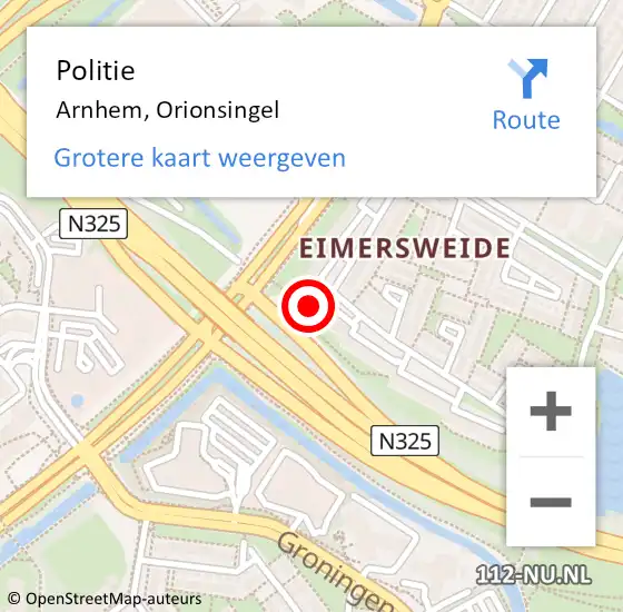 Locatie op kaart van de 112 melding: Politie Arnhem, Orionsingel op 21 juni 2024 23:05