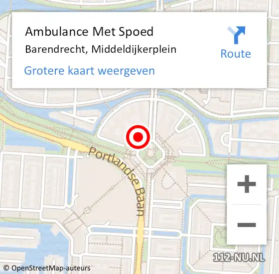 Locatie op kaart van de 112 melding: Ambulance Met Spoed Naar Barendrecht, Middeldijkerplein op 21 juni 2024 23:11