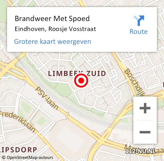 Locatie op kaart van de 112 melding: Brandweer Met Spoed Naar Eindhoven, Roosje Vosstraat op 21 juni 2024 23:34