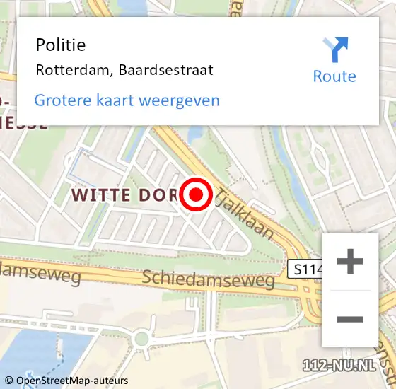 Locatie op kaart van de 112 melding: Politie Rotterdam, Baardsestraat op 21 juni 2024 23:36