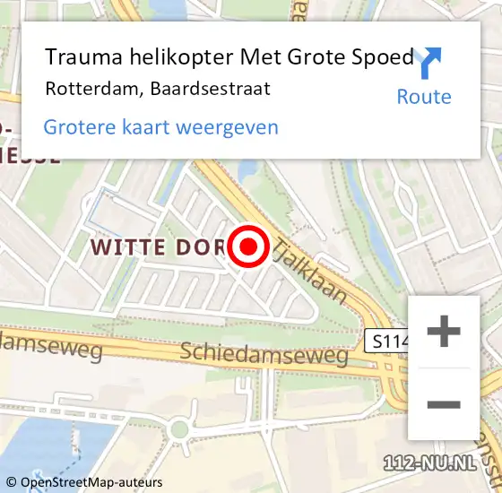 Locatie op kaart van de 112 melding: Trauma helikopter Met Grote Spoed Naar Rotterdam, Baardsestraat op 21 juni 2024 23:40