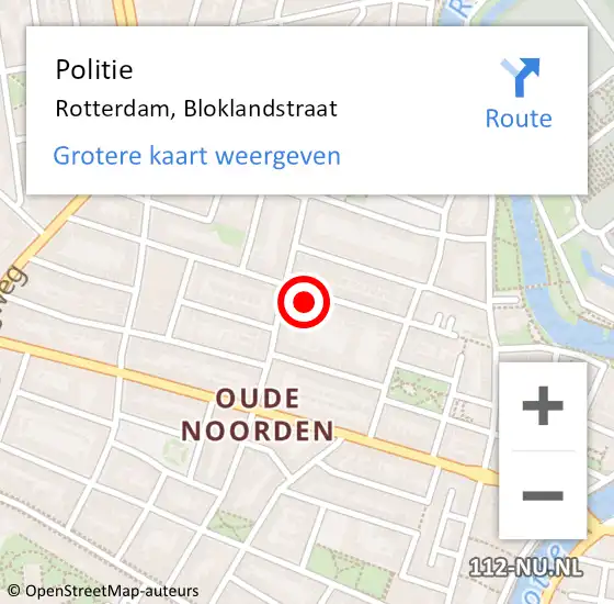 Locatie op kaart van de 112 melding: Politie Rotterdam, Bloklandstraat op 21 juni 2024 23:45