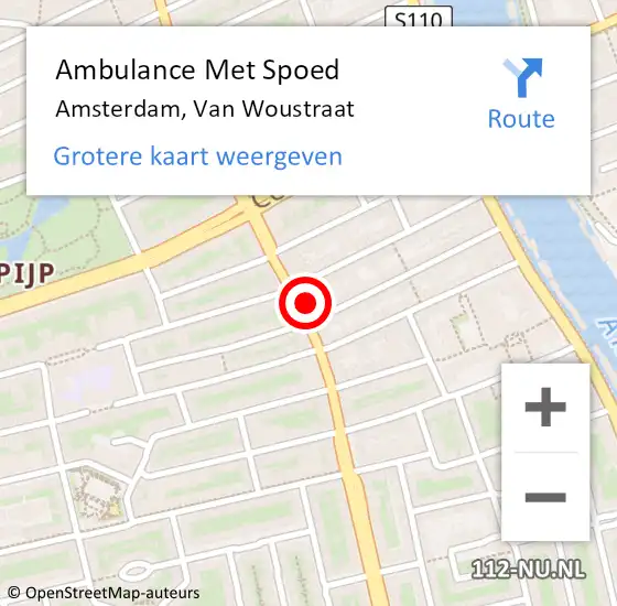 Locatie op kaart van de 112 melding: Ambulance Met Spoed Naar Amsterdam, Van Woustraat op 21 juni 2024 23:53