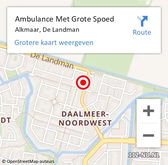 Locatie op kaart van de 112 melding: Ambulance Met Grote Spoed Naar Alkmaar, De Landman op 22 juni 2024 00:04