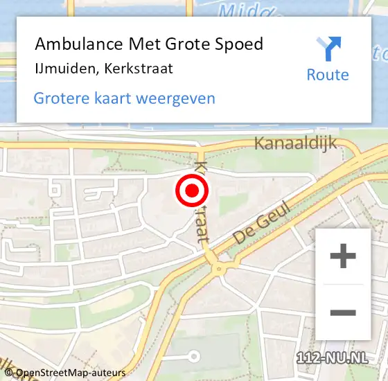Locatie op kaart van de 112 melding: Ambulance Met Grote Spoed Naar IJmuiden, Kerkstraat op 22 juni 2024 00:13