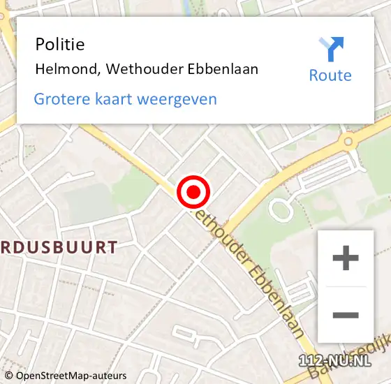 Locatie op kaart van de 112 melding: Politie Helmond, Wethouder Ebbenlaan op 22 juni 2024 00:20