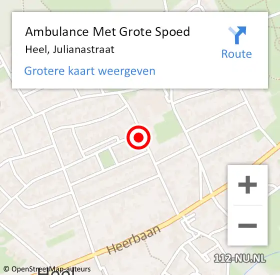 Locatie op kaart van de 112 melding: Ambulance Met Grote Spoed Naar Heel, Julianastraat op 22 juni 2024 00:35