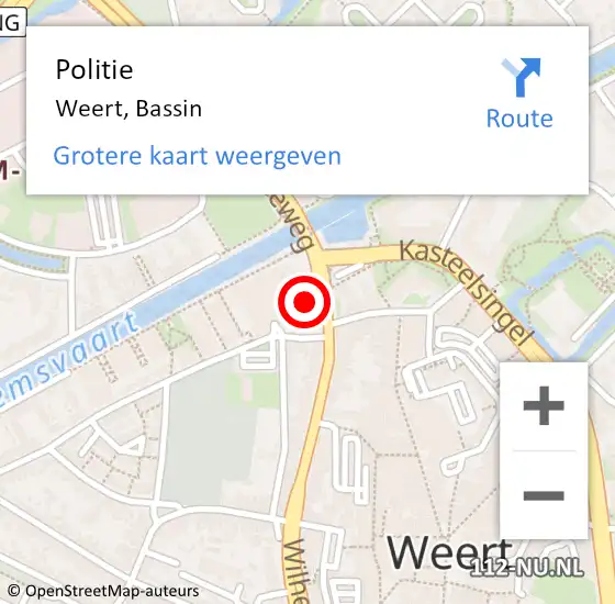 Locatie op kaart van de 112 melding: Politie Weert, Bassin op 22 juni 2024 00:49