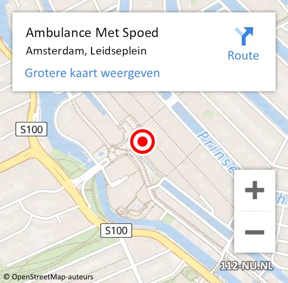 Locatie op kaart van de 112 melding: Ambulance Met Spoed Naar Amsterdam, Leidseplein op 22 juni 2024 00:53