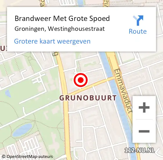 Locatie op kaart van de 112 melding: Brandweer Met Grote Spoed Naar Groningen, Westinghousestraat op 10 oktober 2014 10:41