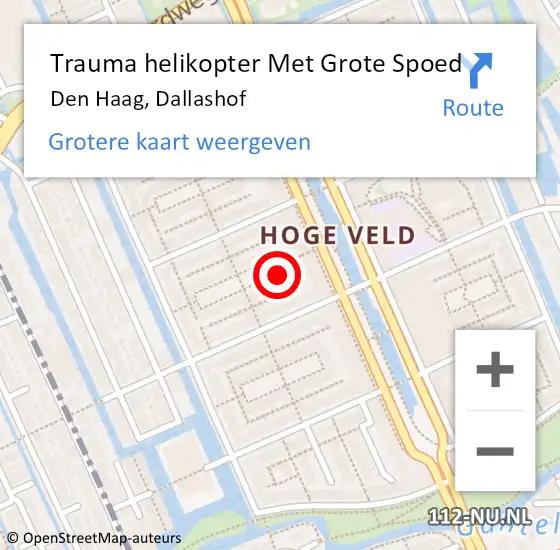 Locatie op kaart van de 112 melding: Trauma helikopter Met Grote Spoed Naar Den Haag, Dallashof op 22 juni 2024 01:16