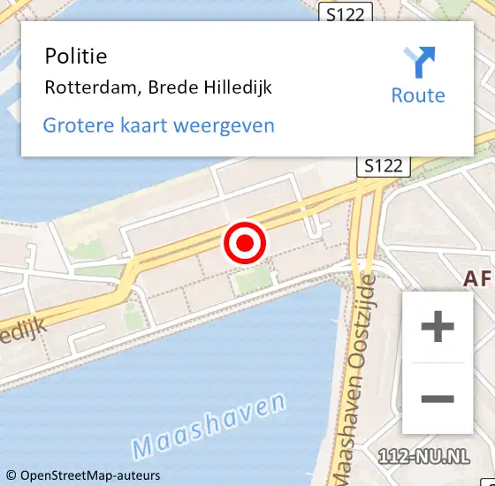 Locatie op kaart van de 112 melding: Politie Rotterdam, Brede Hilledijk op 22 juni 2024 01:24