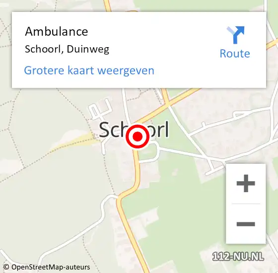 Locatie op kaart van de 112 melding: Ambulance Schoorl, Duinweg op 22 juni 2024 01:26