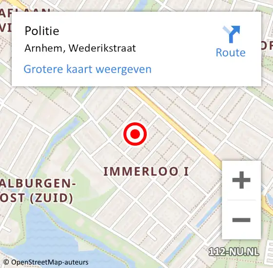 Locatie op kaart van de 112 melding: Politie Arnhem, Wederikstraat op 22 juni 2024 01:40