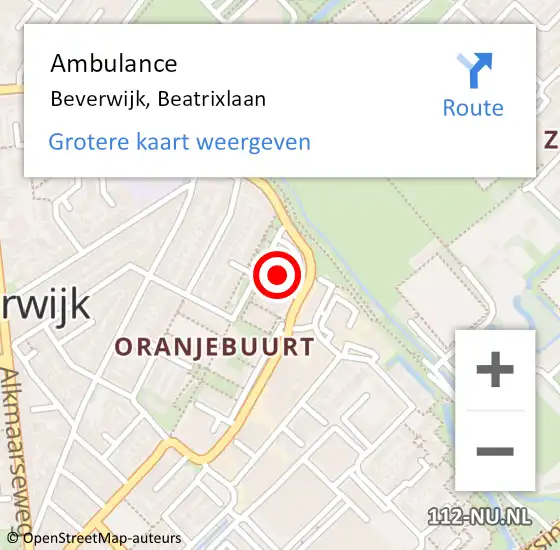 Locatie op kaart van de 112 melding: Ambulance Beverwijk, Beatrixlaan op 22 juni 2024 02:09