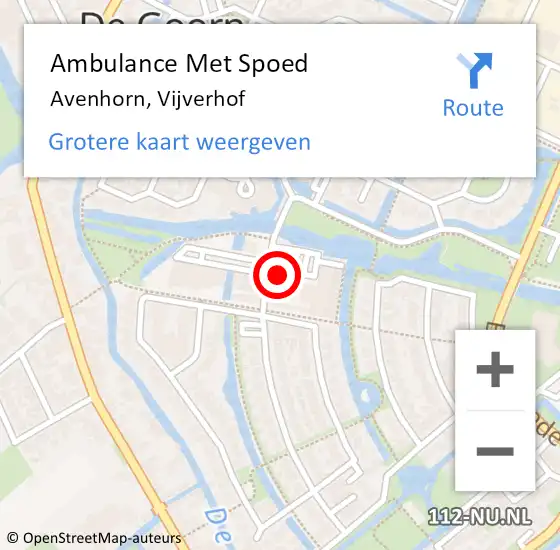 Locatie op kaart van de 112 melding: Ambulance Met Spoed Naar Avenhorn, Vijverhof op 22 juni 2024 02:35