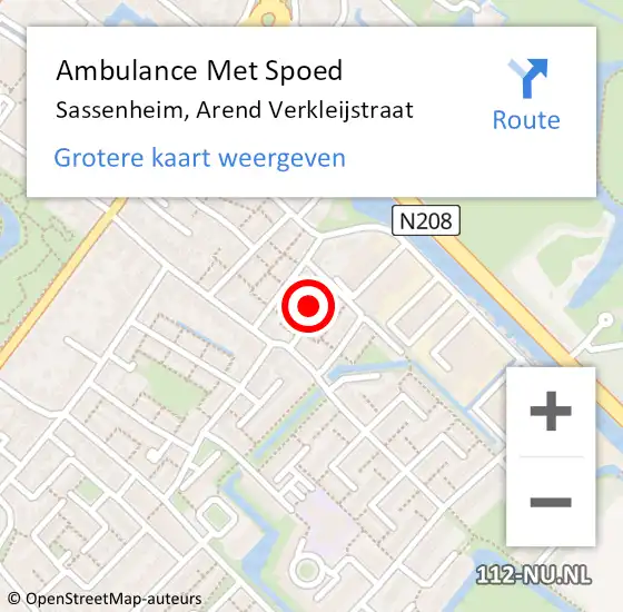Locatie op kaart van de 112 melding: Ambulance Met Spoed Naar Sassenheim, Arend Verkleijstraat op 22 juni 2024 02:50