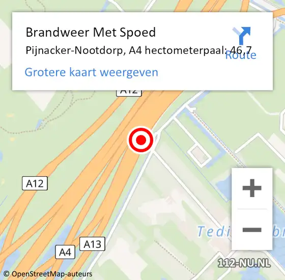 Locatie op kaart van de 112 melding: Brandweer Met Spoed Naar Pijnacker-Nootdorp, A4 hectometerpaal: 46,7 op 22 juni 2024 03:07