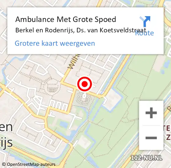 Locatie op kaart van de 112 melding: Ambulance Met Grote Spoed Naar Berkel en Rodenrijs, Ds. van Koetsveldstraat op 22 juni 2024 03:43