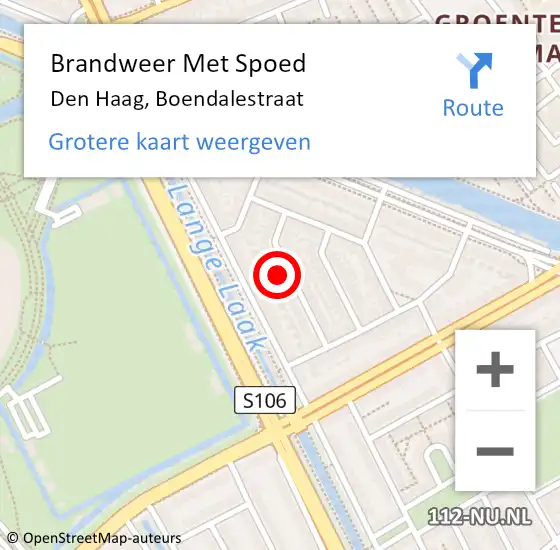 Locatie op kaart van de 112 melding: Brandweer Met Spoed Naar Den Haag, Boendalestraat op 22 juni 2024 04:24