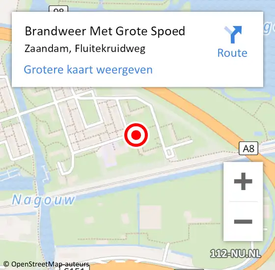 Locatie op kaart van de 112 melding: Brandweer Met Grote Spoed Naar Zaandam, Fluitekruidweg op 22 juni 2024 04:27