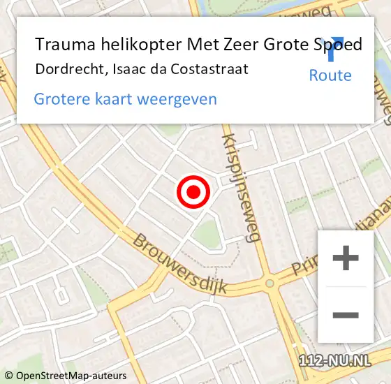 Locatie op kaart van de 112 melding: Trauma helikopter Met Zeer Grote Spoed Naar Dordrecht, Isaac da Costastraat op 22 juni 2024 07:09