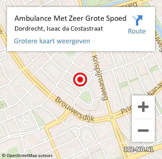 Locatie op kaart van de 112 melding: Ambulance Met Zeer Grote Spoed Naar Dordrecht, Isaac da Costastraat op 22 juni 2024 07:20