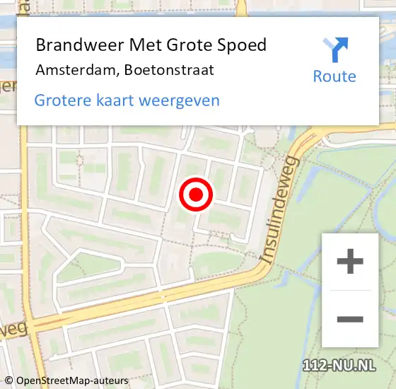 Locatie op kaart van de 112 melding: Brandweer Met Grote Spoed Naar Amsterdam, Boetonstraat op 22 juni 2024 09:08