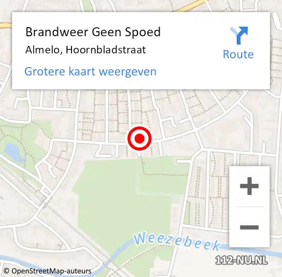 Locatie op kaart van de 112 melding: Brandweer Geen Spoed Naar Almelo, Hoornbladstraat op 22 juni 2024 09:17