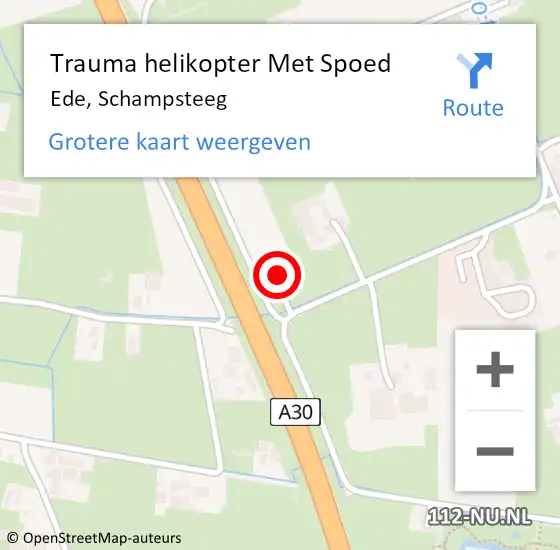 Locatie op kaart van de 112 melding: Trauma helikopter Met Spoed Naar Ede, Schampsteeg op 22 juni 2024 10:41