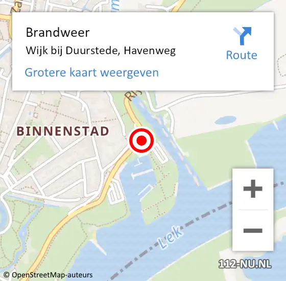 Locatie op kaart van de 112 melding: Brandweer Wijk bij Duurstede, Havenweg op 22 juni 2024 10:45