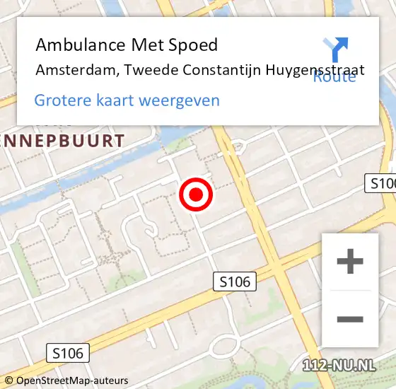 Locatie op kaart van de 112 melding: Ambulance Met Spoed Naar Amsterdam, Tweede Constantijn Huygensstraat op 22 juni 2024 10:55