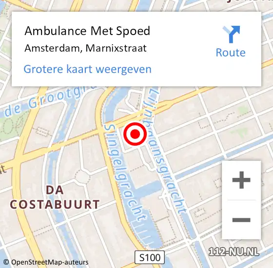 Locatie op kaart van de 112 melding: Ambulance Met Spoed Naar Amsterdam, Marnixstraat op 22 juni 2024 10:56