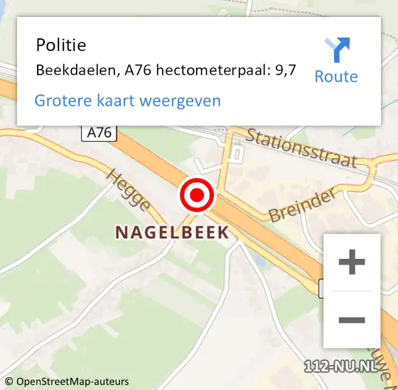 Locatie op kaart van de 112 melding: Politie Beekdaelen, A76 hectometerpaal: 9,7 op 22 juni 2024 11:07