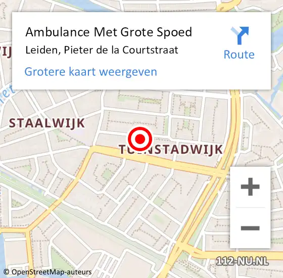 Locatie op kaart van de 112 melding: Ambulance Met Grote Spoed Naar Leiden, Pieter de la Courtstraat op 22 juni 2024 11:09