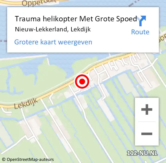 Locatie op kaart van de 112 melding: Trauma helikopter Met Grote Spoed Naar Nieuw-Lekkerland, Lekdijk op 22 juni 2024 11:16