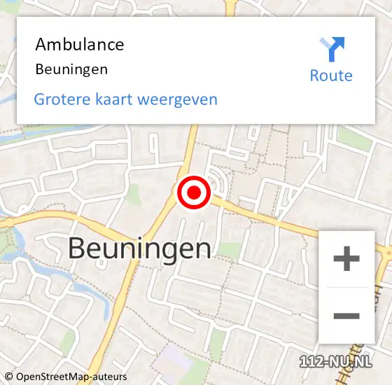 Locatie op kaart van de 112 melding: Ambulance Beuningen op 22 juni 2024 11:23