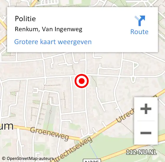 Locatie op kaart van de 112 melding: Politie Renkum, Van Ingenweg op 22 juni 2024 11:36