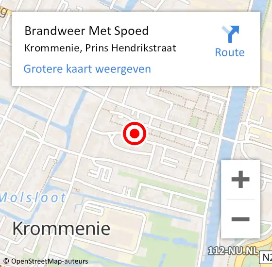 Locatie op kaart van de 112 melding: Brandweer Met Spoed Naar Krommenie, Prins Hendrikstraat op 22 juni 2024 11:57