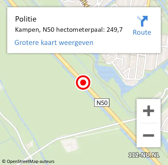 Locatie op kaart van de 112 melding: Politie Kampen, N50 hectometerpaal: 249,7 op 22 juni 2024 12:08