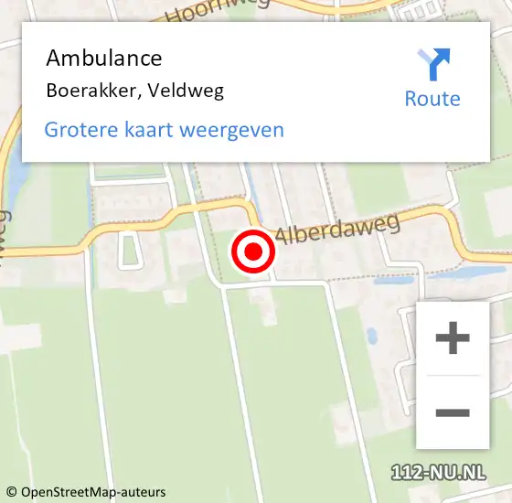 Locatie op kaart van de 112 melding: Ambulance Boerakker, Veldweg op 22 juni 2024 12:26