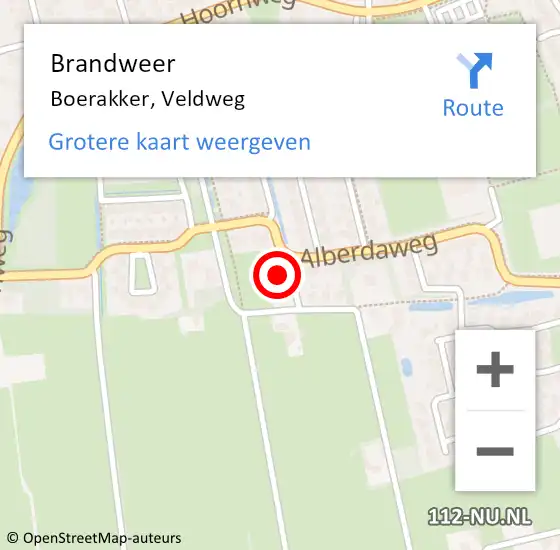 Locatie op kaart van de 112 melding: Brandweer Boerakker, Veldweg op 22 juni 2024 12:26